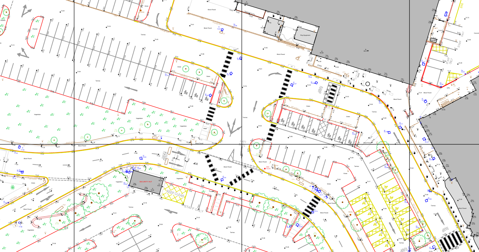 Detailed map showing terrain features and elevation data used for a Topographical Survey in land development and planning.